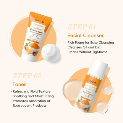 Hydrating Turmeric Skin Care Moisture Set, 1 Set Facial Cleanser & Toner & Serum & Eye Cream & Face Moisturizer & Soap & Makeup Bag & 12Pcs Mud Mask, Moisturizing Skin Care Kit for Women, Hydrate Skin Care Products, Glow Kit, Skin Care Sets