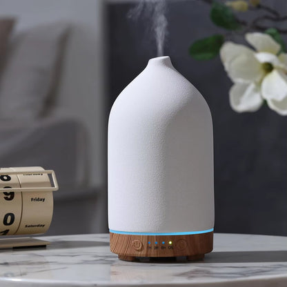 Ceramic Essential Oil Diffuser Ultrasonic Aromatherapy Humidifier with 7-Color LED Lights Auto Shut-Off 1H/3H/6H Timer