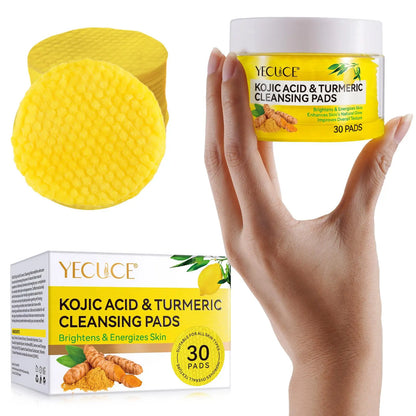 Kojic Acid & Turmeric Cleansing Pads, 30 Pads Exfoliating Skin Care Pad for Revitalizing Skin, Personal Skin Care Products for Women & Men