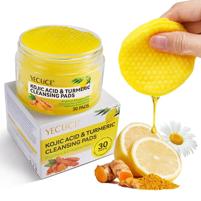 Kojic Acid & Turmeric Cleansing Pads, 30 Pads Exfoliating Skin Care Pad for Revitalizing Skin, Personal Skin Care Products for Women & Men