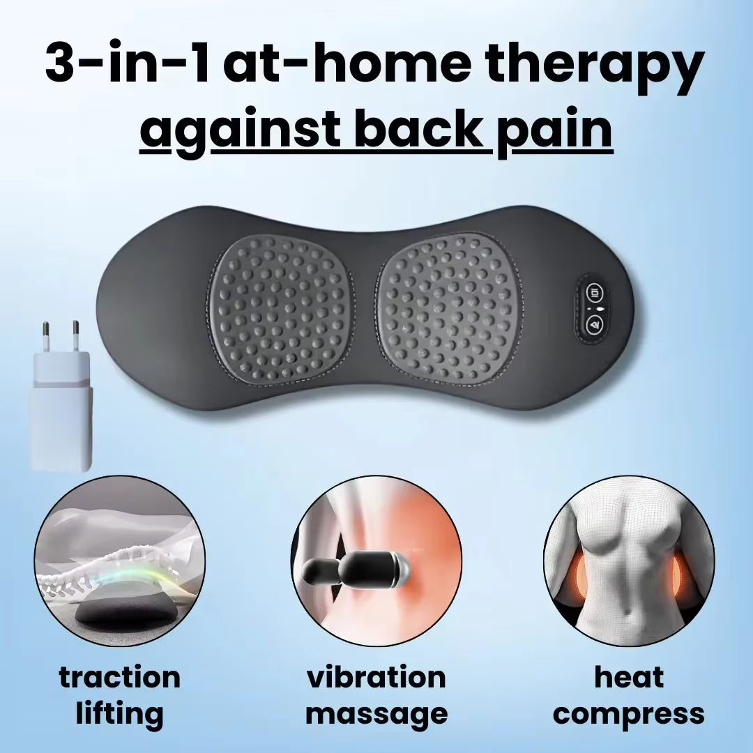 Emeka 3-In-1 Back Massager Heat Vibration for Back Pain Relief Herniated Disc Stretch Support Traction Lower Back Massage Pillow