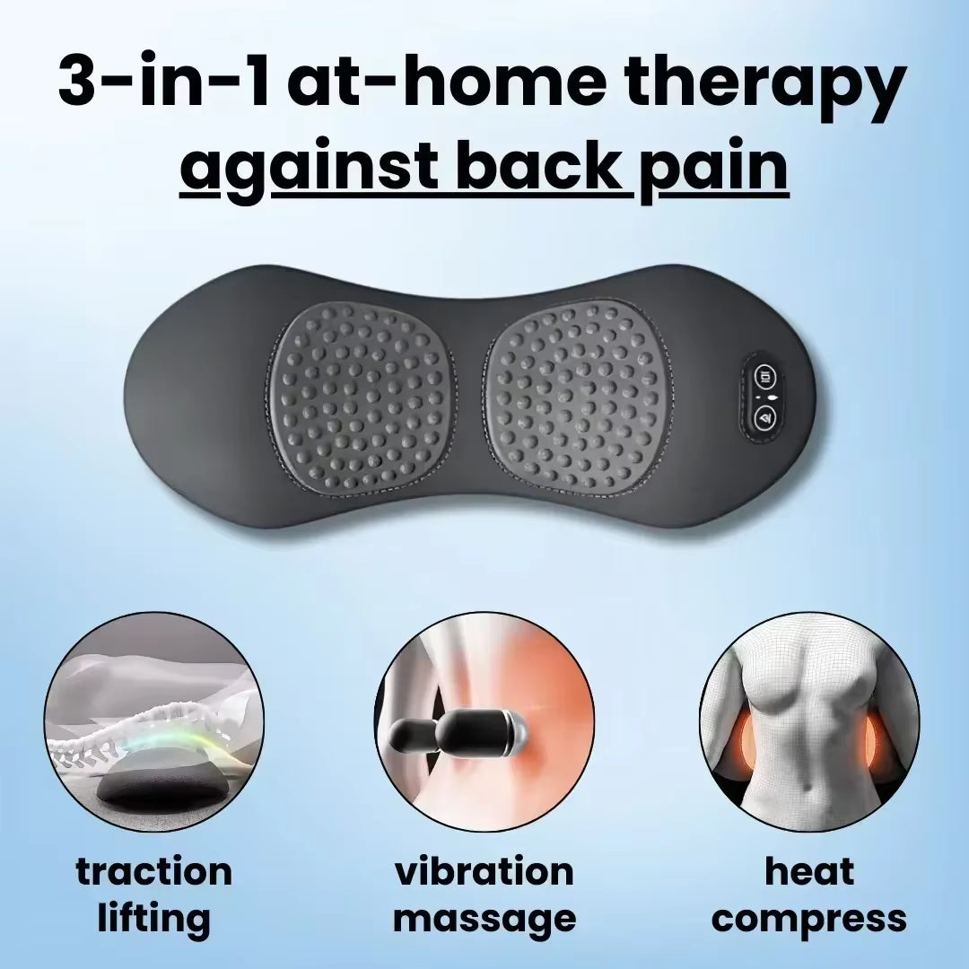 Emeka 3-In-1 Back Massager Heat Vibration for Back Pain Relief Herniated Disc Stretch Support Traction Lower Back Massage Pillow