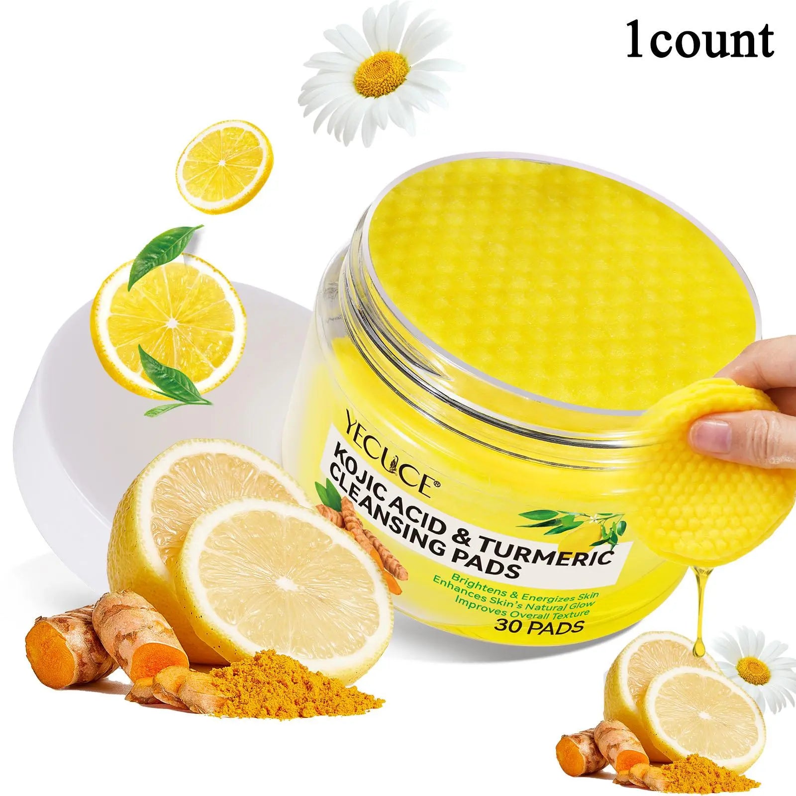 Kojic Acid & Turmeric Cleansing Pads, 30 Pads Exfoliating Skin Care Pad for Revitalizing Skin, Personal Skin Care Products for Women & Men