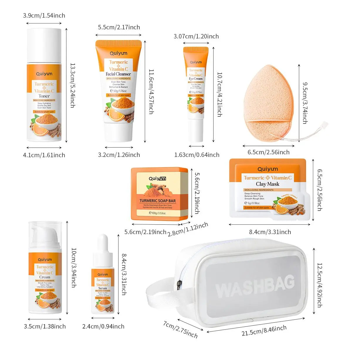 Hydrating Turmeric Skin Care Moisture Set, 1 Set Facial Cleanser & Toner & Serum & Eye Cream & Face Moisturizer & Soap & Makeup Bag & 12Pcs Mud Mask, Moisturizing Skin Care Kit for Women, Hydrate Skin Care Products, Glow Kit, Skin Care Sets