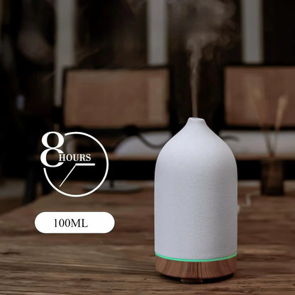 Ceramic Essential Oil Diffuser Ultrasonic Aromatherapy Humidifier with 7-Color LED Lights Auto Shut-Off 1H/3H/6H Timer