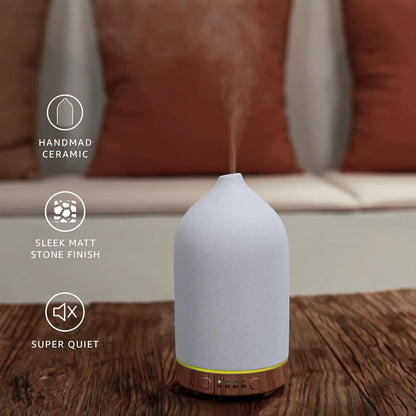 Ceramic Essential Oil Diffuser Ultrasonic Aromatherapy Humidifier with 7-Color LED Lights Auto Shut-Off 1H/3H/6H Timer