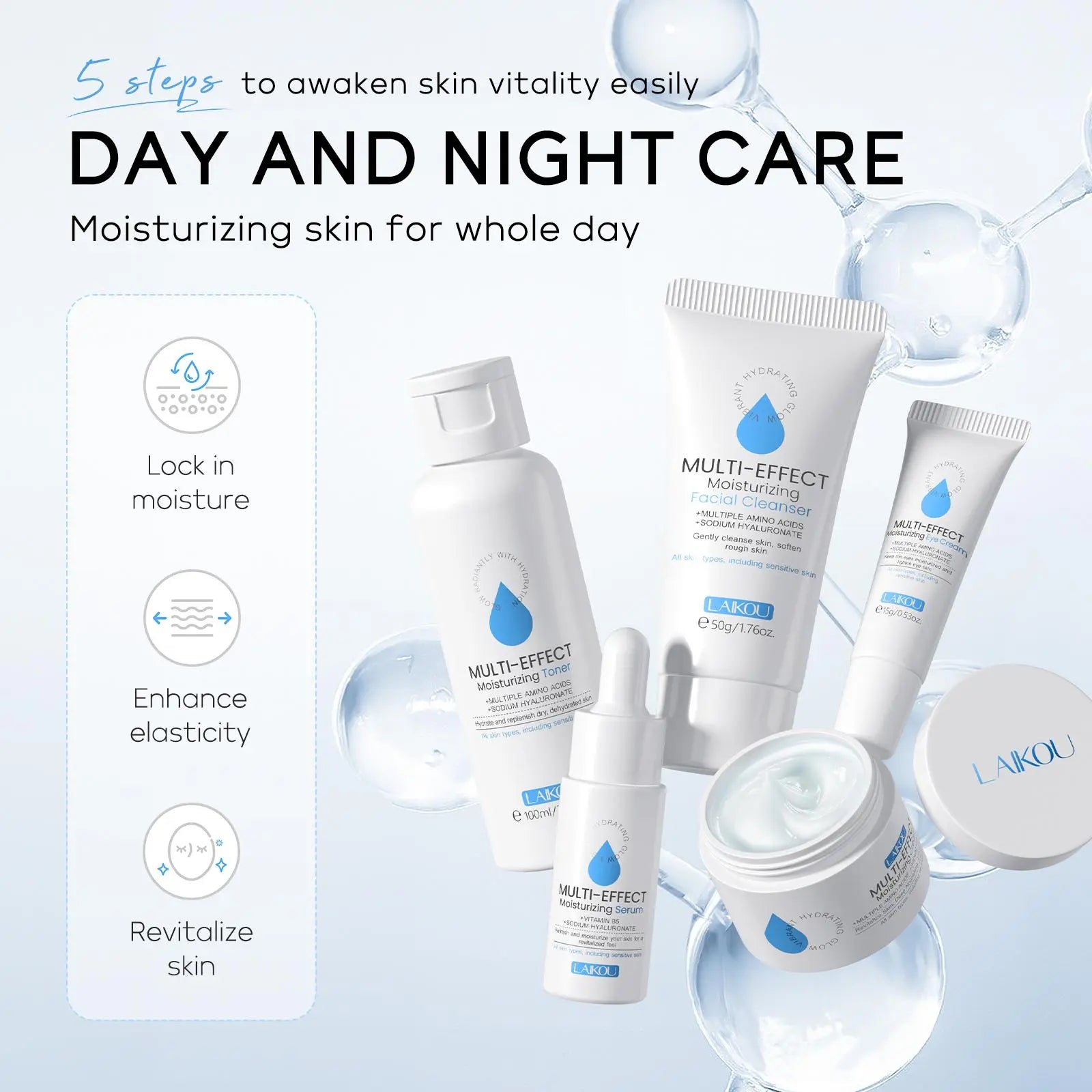 5 in 1 Comfort Hydrate Skin Care Kit, 1 Set Moisturizing Toner & Eye Cream & Facial Cleanser & Essence & Facial Cream, Hydrating Facial Skin Care Kit for Women & Men, Skin Care Sets
