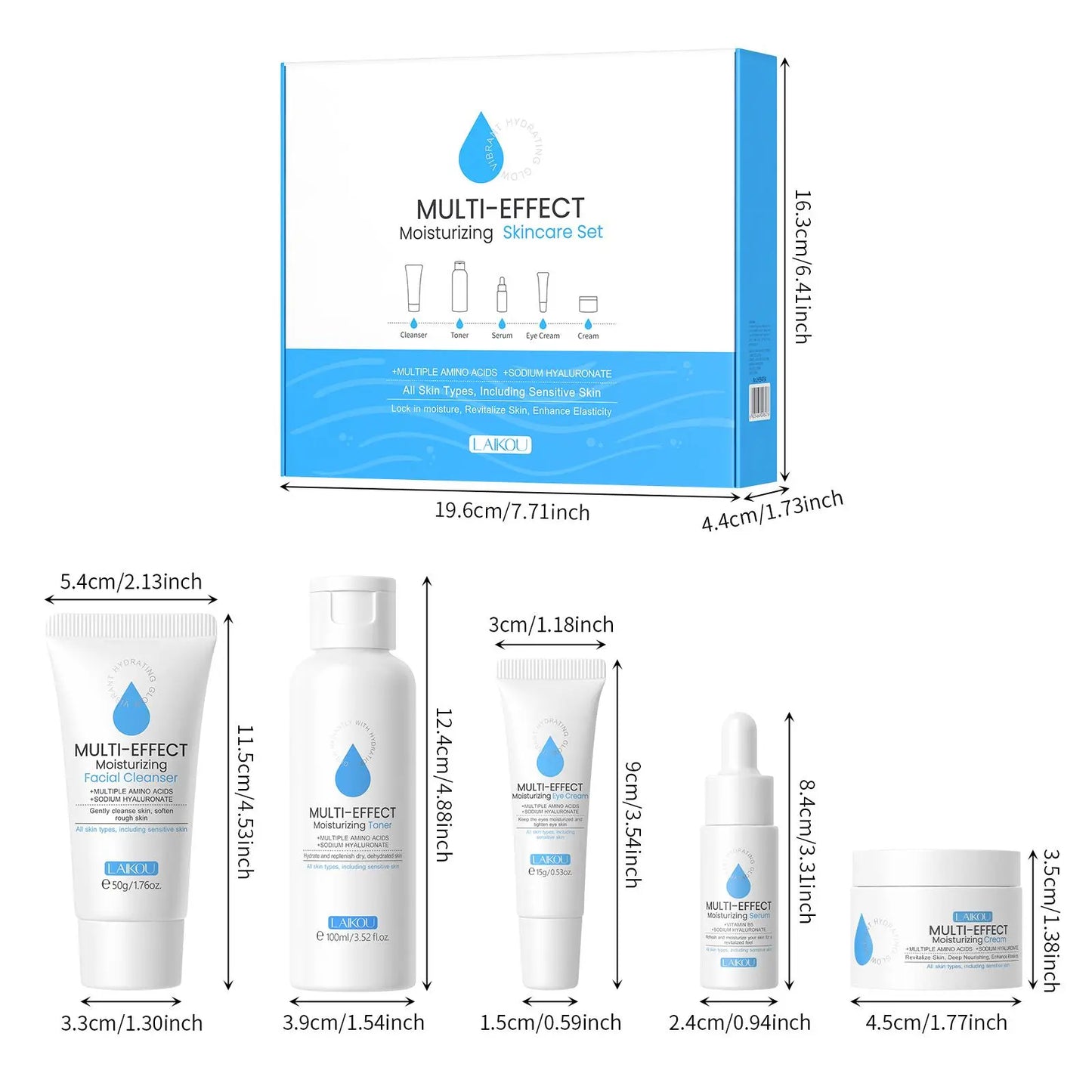 5 in 1 Comfort Hydrate Skin Care Kit, 1 Set Moisturizing Toner & Eye Cream & Facial Cleanser & Essence & Facial Cream, Hydrating Facial Skin Care Kit for Women & Men, Skin Care Sets