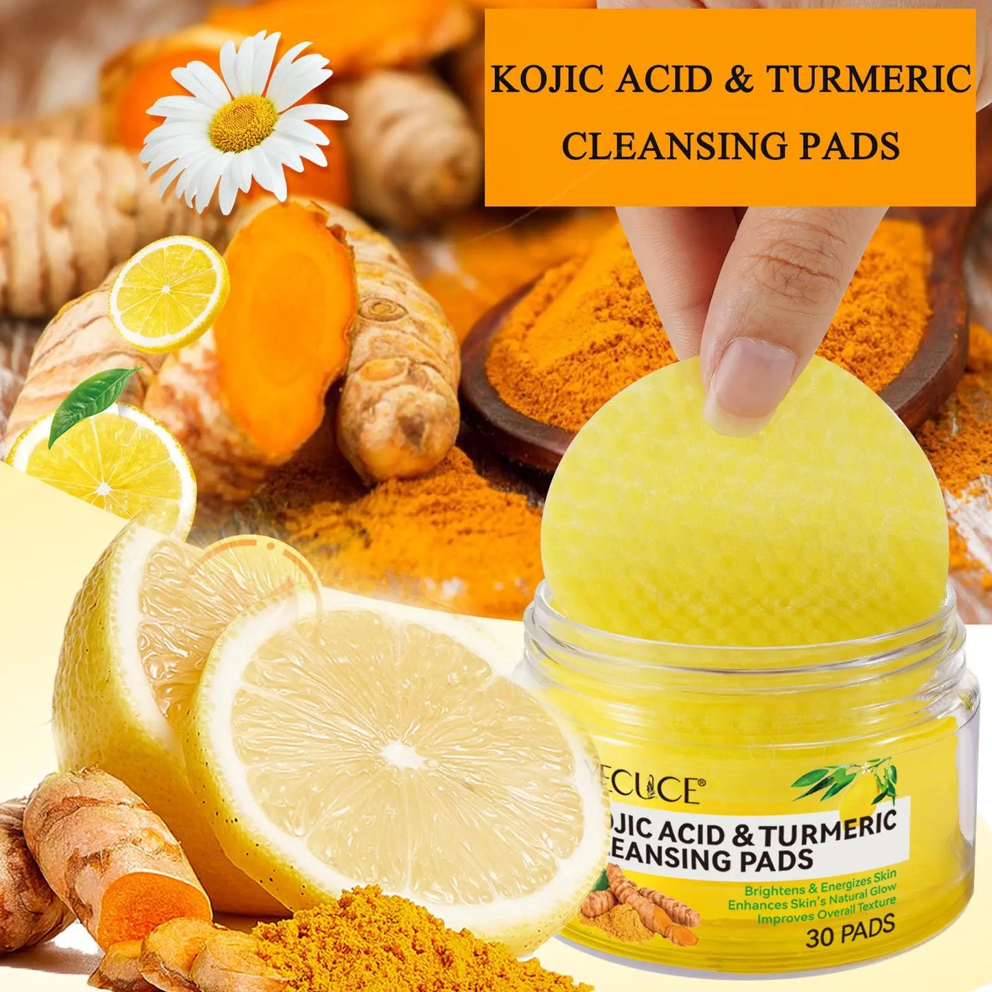 Kojic Acid & Turmeric Cleansing Pads, 30 Pads Exfoliating Skin Care Pad for Revitalizing Skin, Personal Skin Care Products for Women & Men